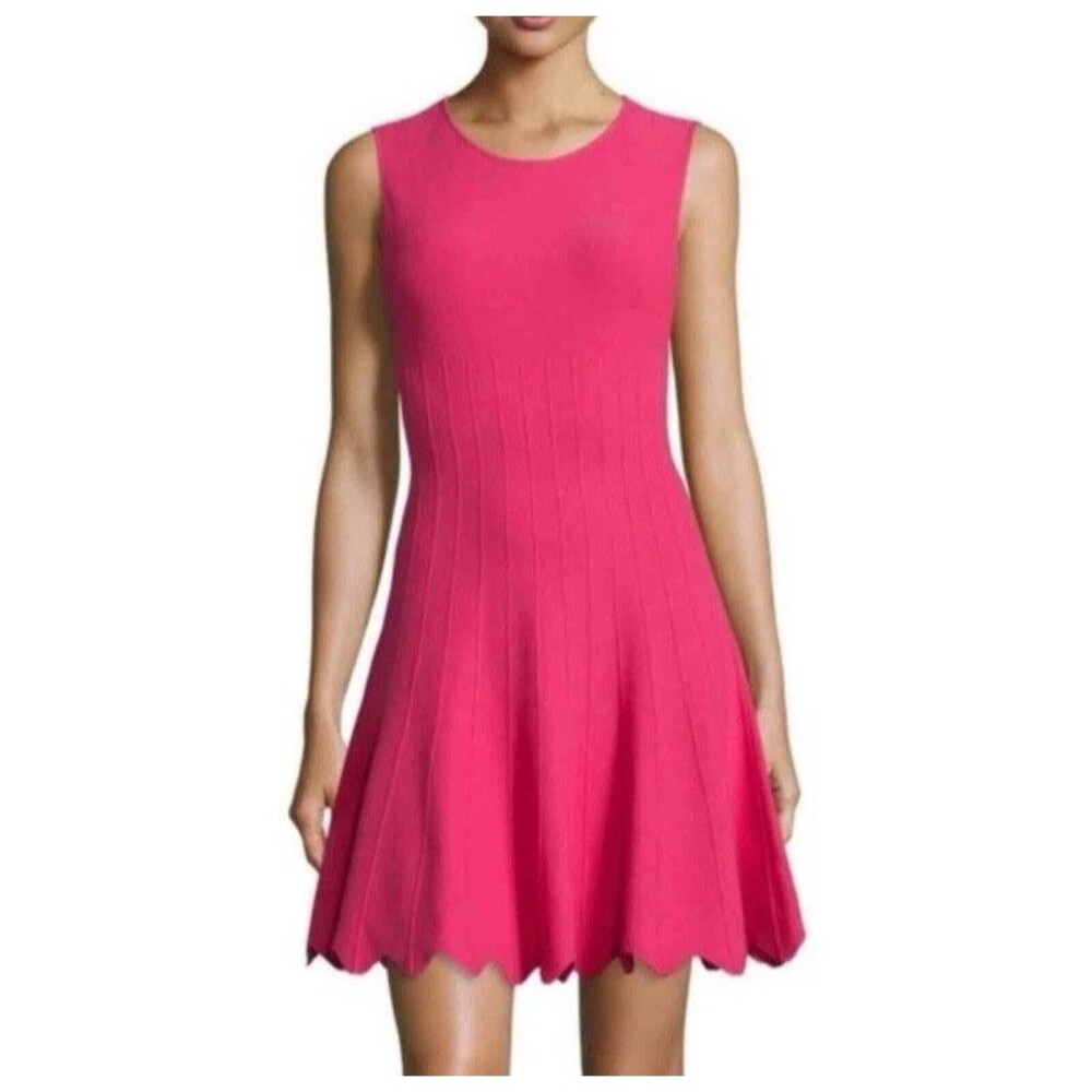 Alice + Olivia Paulie Sleeveless Scalloped Fit-and-Flare Dress Pink Size Medium